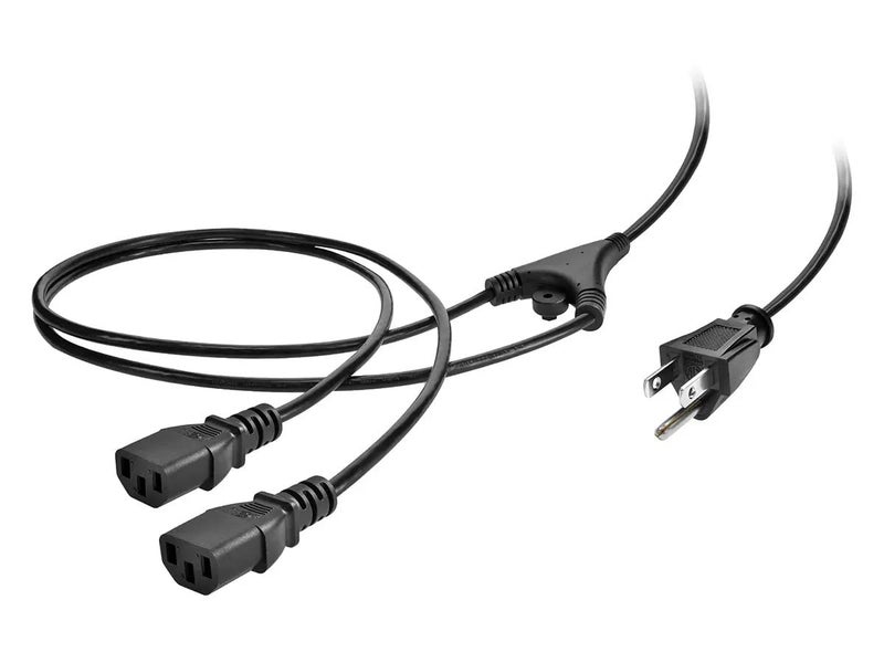 Monoprice Power Cord Splitter - NEMA 5-15P to 2X IEC 60320 C13, 10 Amp, 1250 Watt, SVT, 18AWG, 6 Feet, Black - Image 1